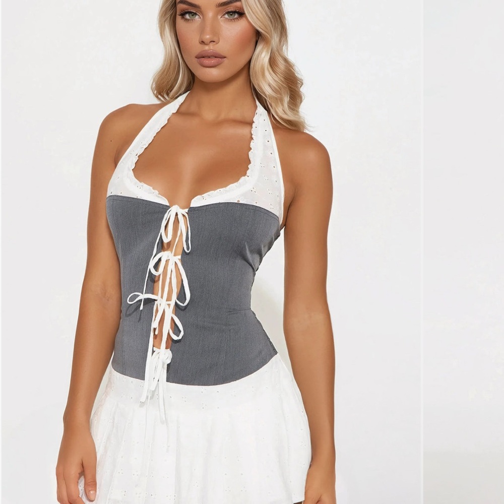 Women’s Halter jumpsuit - Gray and White